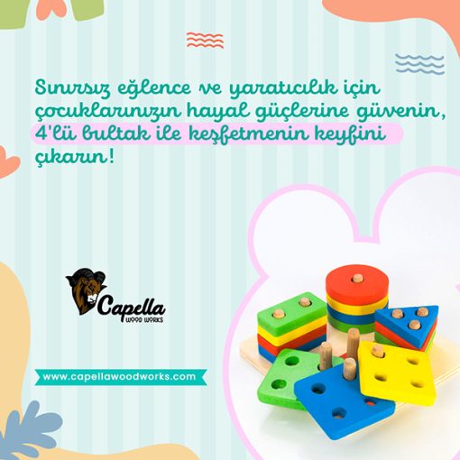 CapellaWoodWorks 4'lü Geçirme Geometrik Şekiller