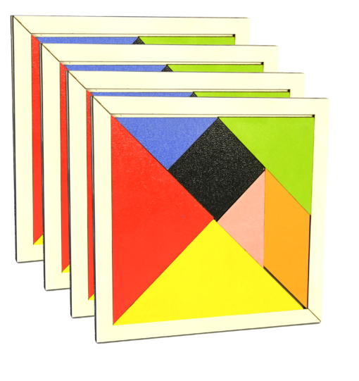 4'lü Tangram 7 Parça Eğitici Renkli 4'lü Ahşap Orta Boy Tangram