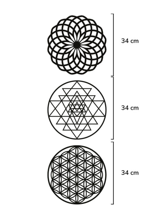 3'lü Dönüşüm Seti Sri Yantra Yaşam Çiçeği Yoga Mandala Kahve Ahşap